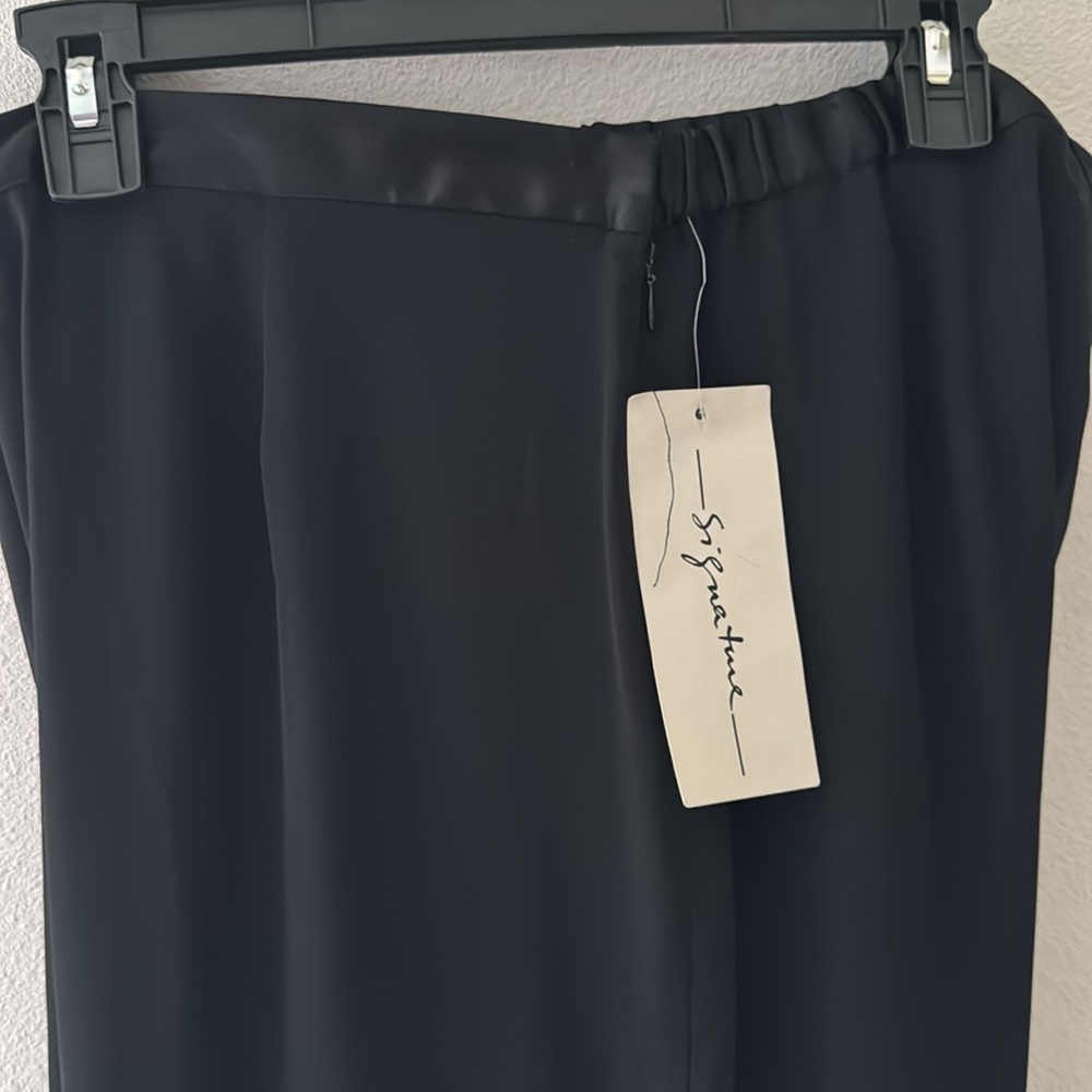 Signature black dressy/party pants satin elastic‎ waist sides wide leg sz 14 new - Picture 5 of 10